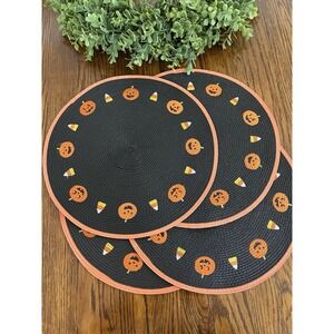 4 Pcs round Halloween Placemats Embroidered Pumpkin Candy Corn Place Mats 15"